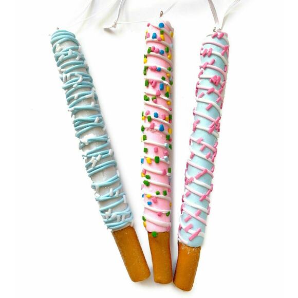 3 Iced Pretzel Lollipops Ornaments Christmas- 6 in - Picture 1 of 1